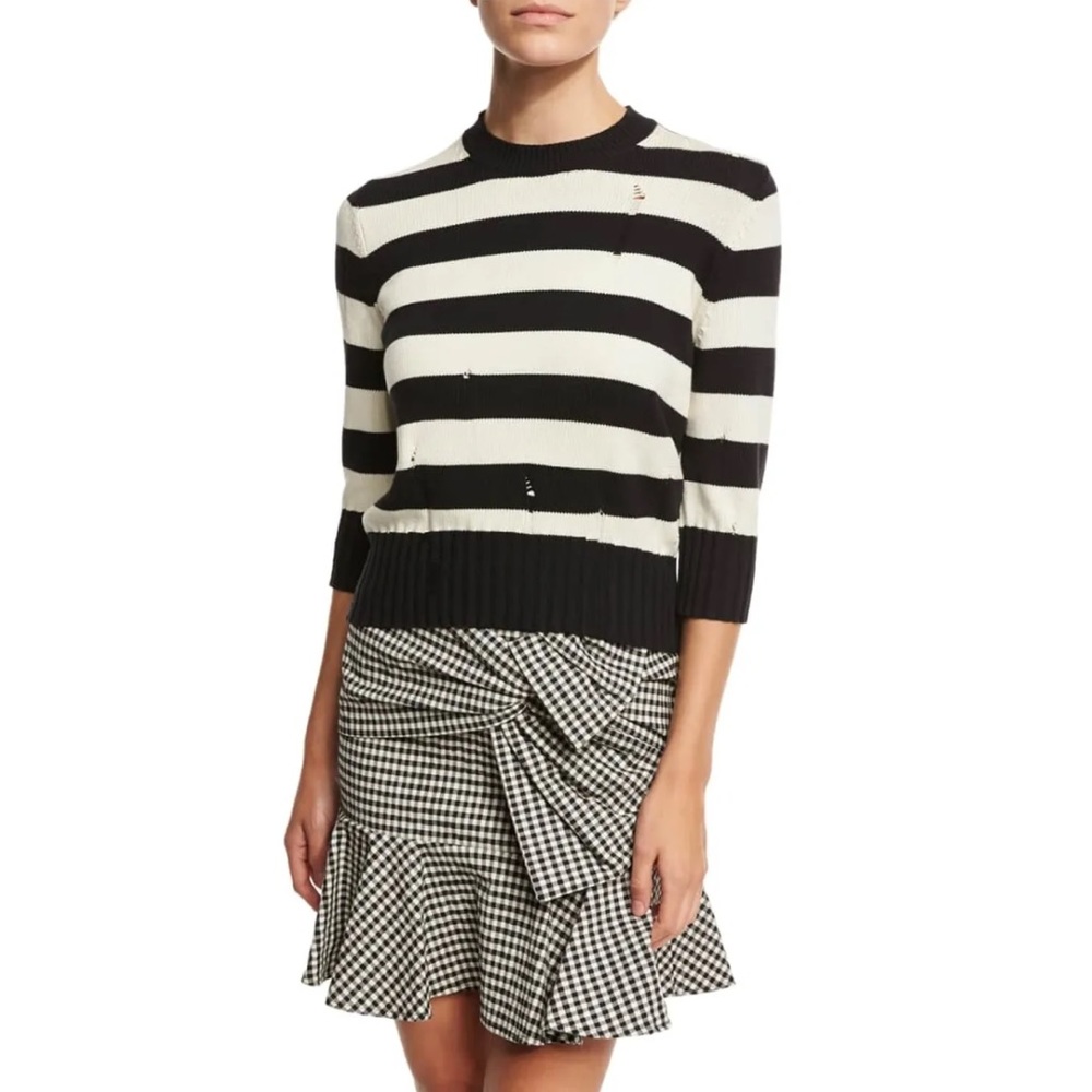 Veronica Beard Cape Dropped-Stitch Sweater
Black and White Stripe Size XS